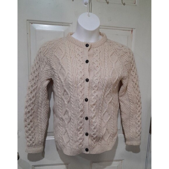 Vintage Handmade Wool Sweater. Ivory. Sz L Women, Cable Knit, Cardigan, Comerath - Picture 1 of 9